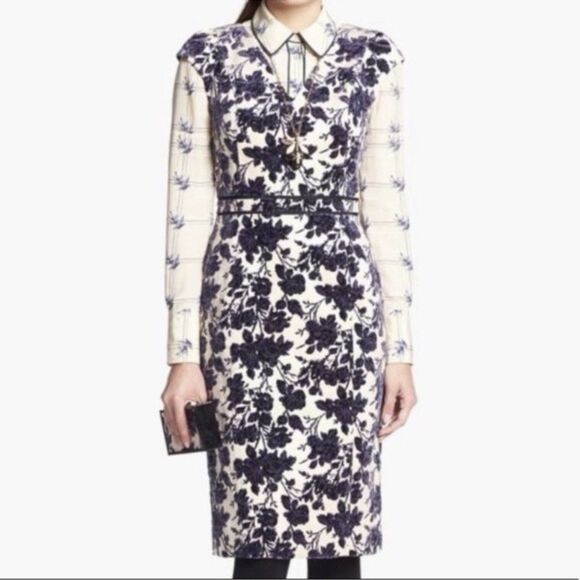 TORY BURCH Dayton Velvet Burnout Jacquard Dress Sz 6 Retro 60s Style Cap Sleeves